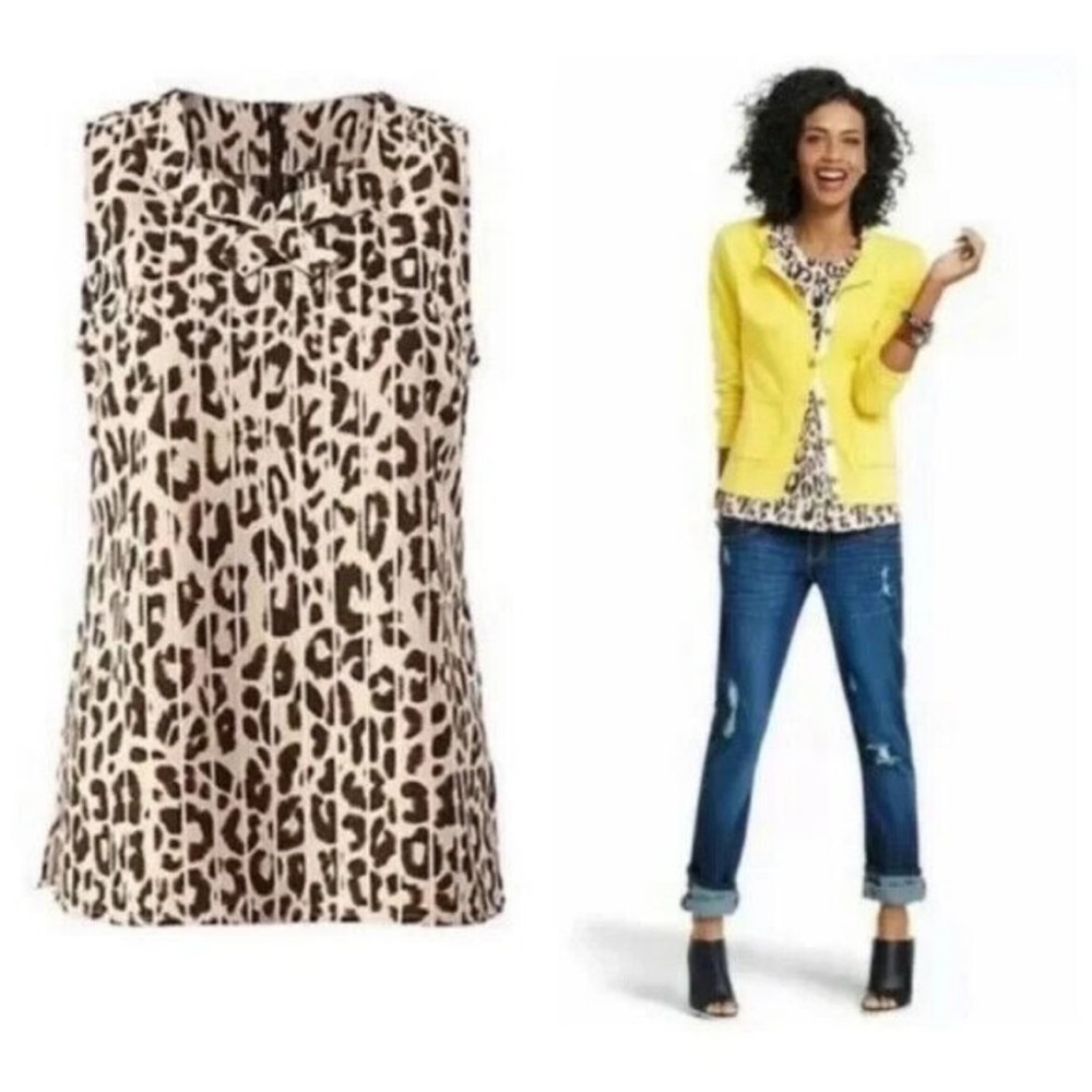 Cabi Leopard Ginger Bow Tank Top Blouse Animal Print Brown 3070 Sz M - Picture 3 of 8